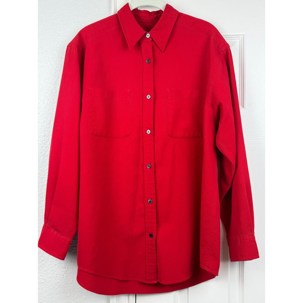 Eddie Bauer Red Button Down Shirt Womens M Cotton Long Sleeve Top